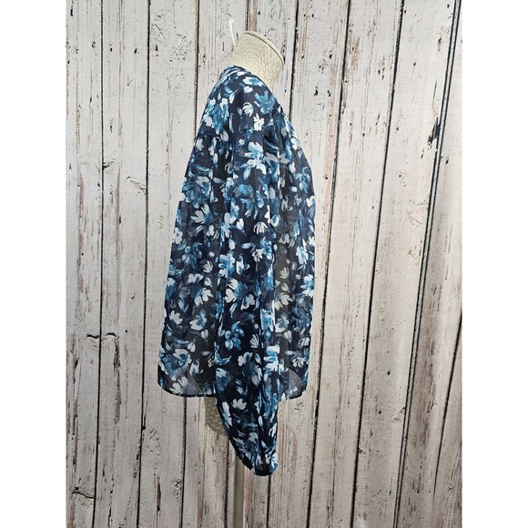 ALK Women's M Abercrombie & Fitch Blue Floral Sheer Peasant Blouse Shirt Top NEW - Picture 4 of 11